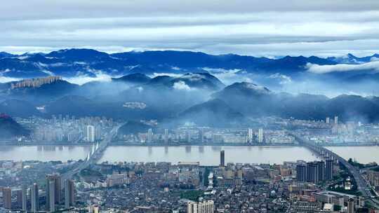 烟雨温州城市风景 浙江温州城市水墨画