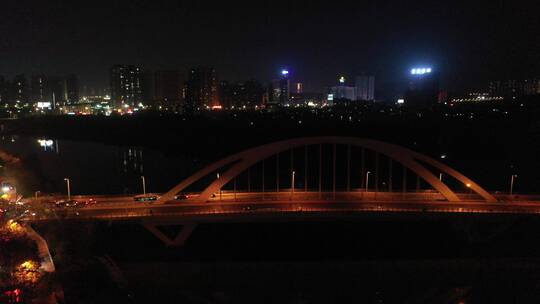 航拍衡阳湘江夜景