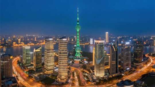 上海陆家嘴东方明珠夜景航拍