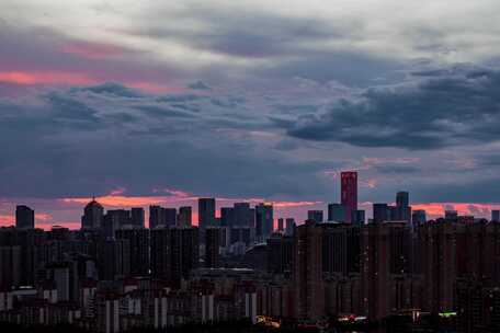 夏季天气云雨城市建筑沈阳天际线晚霞