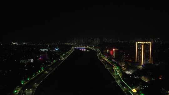 广东茂名城市夜景交通航拍