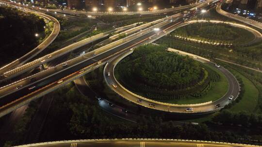 洛阳隋唐立交桥交通夜景航拍