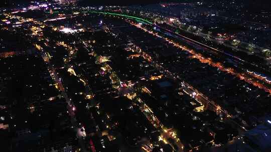 云南楚雄彝人古镇夜景航拍