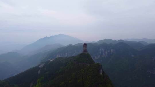 航拍5A级龙缸景区顶峰七夕楼塔