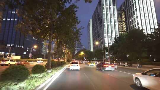 开车经过北京市区国贸CBD夜景