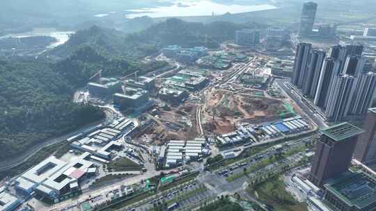 深圳光明区工业园开发建设光明水库工地项目视频素材模板下载