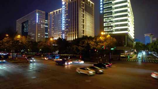 杭州西湖区黄龙路天目山路夜晚夜景高楼大厦