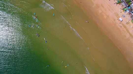 航拍三亚后海皇后湾冲浪及海棠湾海岛海浪