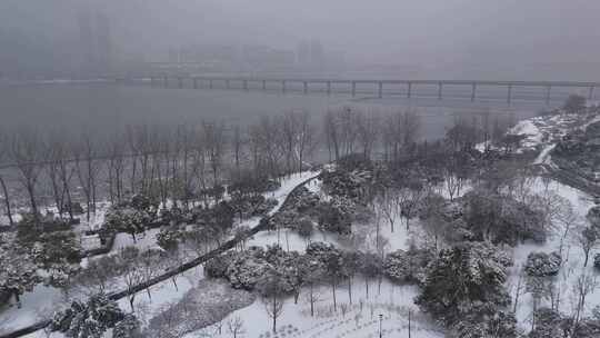 武汉沙湖公园大雪航拍