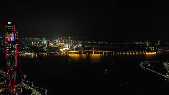 中国澳门城市夜景灯光航拍