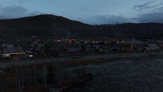 新疆阿勒泰禾木村夜景航拍