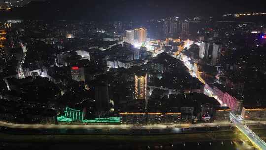 四川达州中心广场夜景灯光航拍