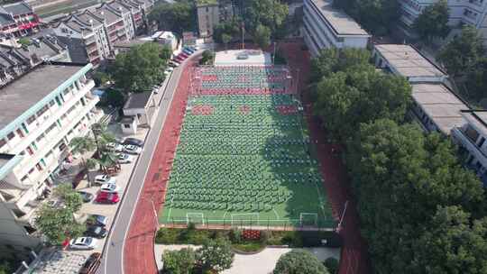 校园课间操学生运动航拍