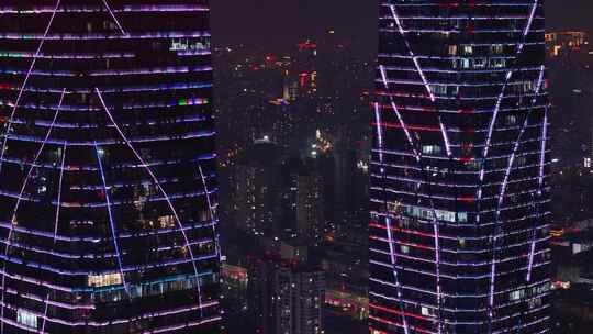 昆明双塔城市天际线地标建筑航拍夜景风光