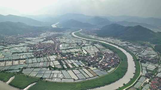 航拍福建漳州龙海九龙江流域新农村田园风光