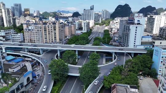 广西柳州飞蛾立交桥城市交通航拍