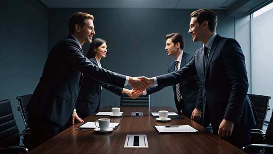 商务人士会议室握手合作场景