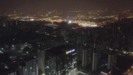 西安空镜航拍大景灰片古城城墙都市城市夜景