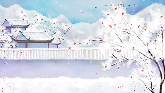 中国风水墨雪景飘雪节气小寒展示片头