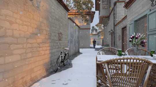 下雪的小巷  三维胡同  儿时里的小巷子视频素材模板下载