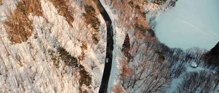 航拍森林雪景公路冬天大寒小寒大雪小雪