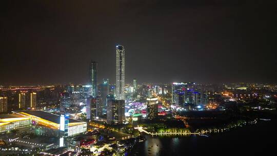 江苏苏州国金中心夜景灯光航拍