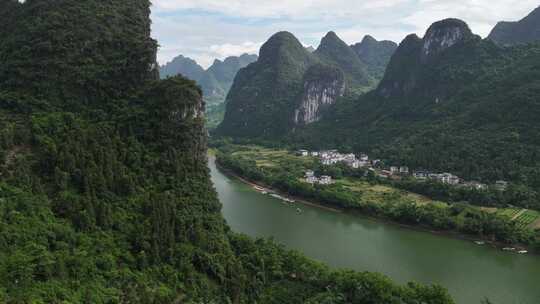 广西桂林阳朔杨堤乡浪石村漓江山水风光航拍