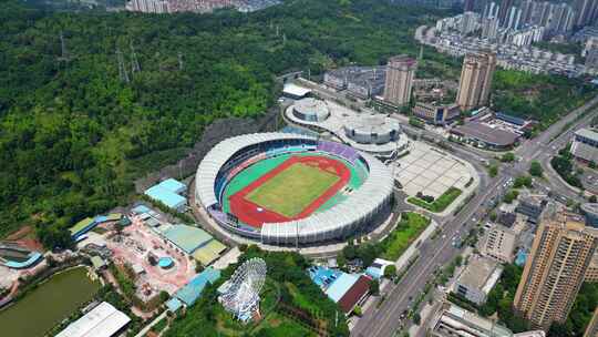 4K重庆大足区城市空镜头地标建筑物视频素材模板下载