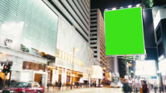 4K-带有绿幕广告牌的城市街道延时