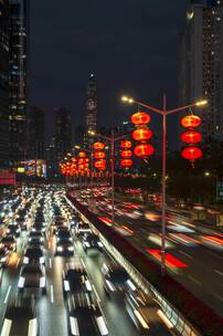 深圳下沙滨河大道灯笼车流夜景延时