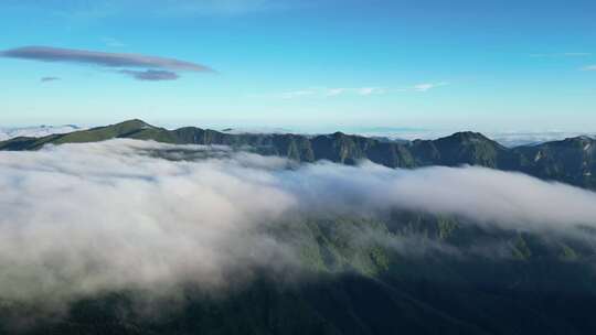 航拍山顶云海飞瀑自然风光