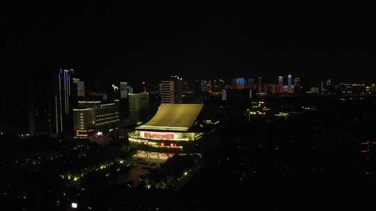 武汉阅马场湖北剧院灯光夜景航拍