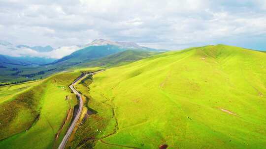 草原山间蜿蜒公路风景