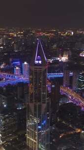 上海城市夜景黄浦城市景观中国鸟瞰垂直视频