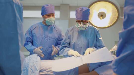 在手术室进行外科手术的专业医生。