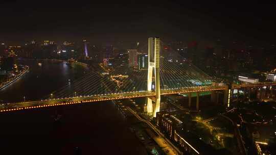 上海市黄浦区黄浦江南浦大桥桥梁夜晚夜景车视频素材模板下载