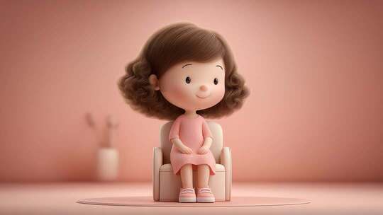 卡通小女孩微笑迎接美好的一天