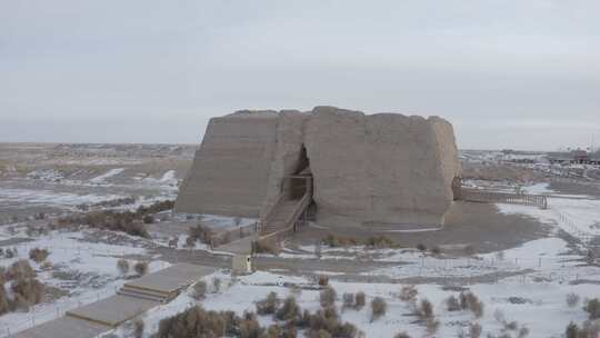 玉门关冬季雪景航拍