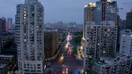航拍上海城市夜景