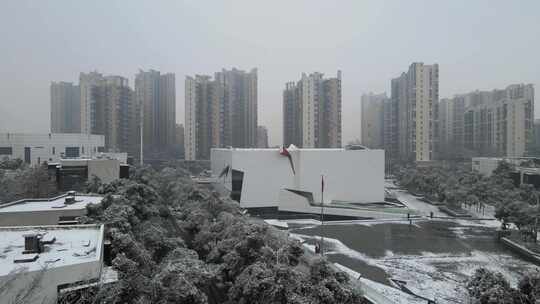 武汉江汉区菱角湖公园雪景航拍