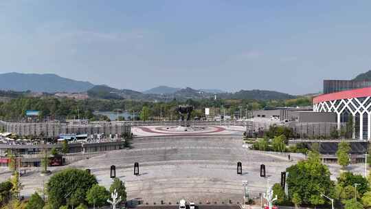 四川达州莲湖莲花雕像航拍