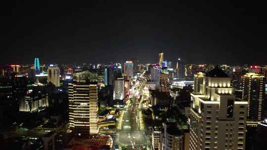 浙江宁波中山路夜景鼓楼夜景航拍