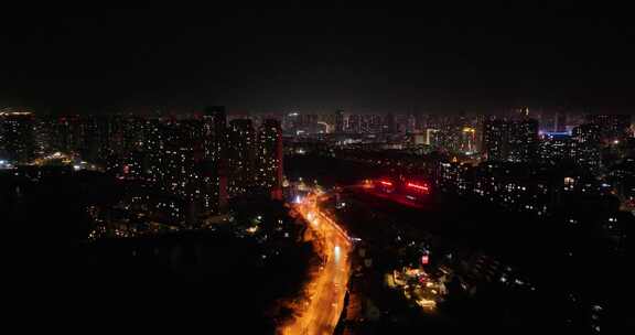 大连海滨旅游路夜景航拍