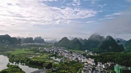 航拍视角下的田园山川风景