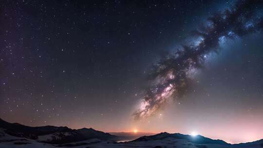 雪山星空银河全景