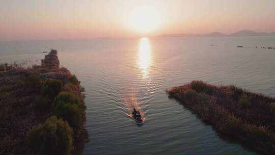 4k航拍山东泰安东平湖夕阳