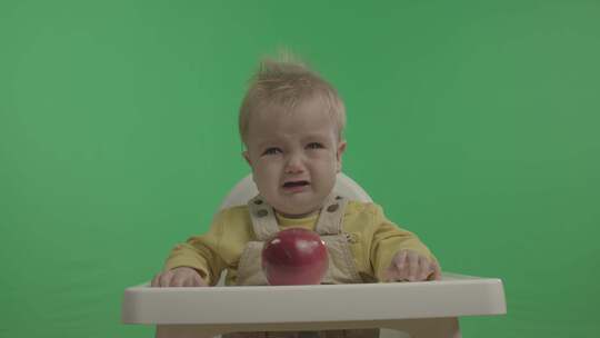 婴儿、苹果、绿屏、婴儿椅