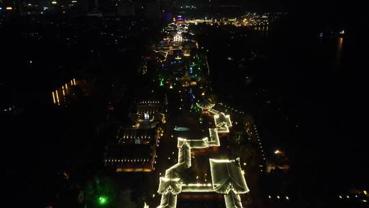 航拍湖南岳阳楼景区夜景