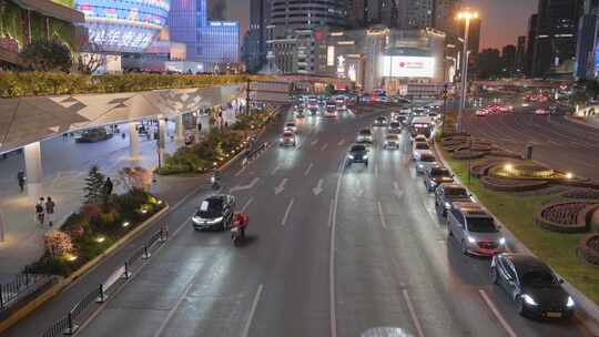 上海徐家汇商圈道路车流夜景