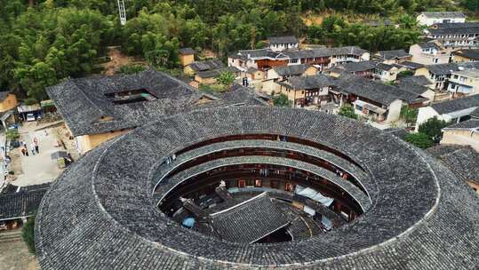 福建永定客家土楼群航拍4K